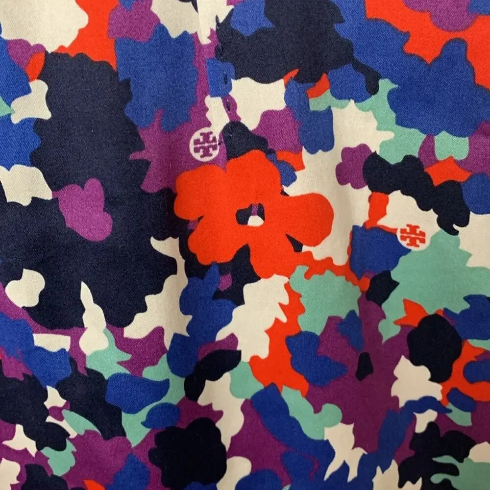 Tory Burch womens size 2 XS berdine dress multicolor logo floral sleeveless plea